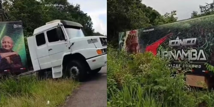 Carreta da aparelhagem Tupinambá sofre acidente na PA-124, em São João de Pirabas