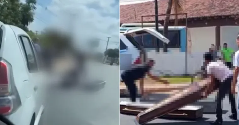 Caixão cai de carro funerário e fica no meio da rua em Marabá